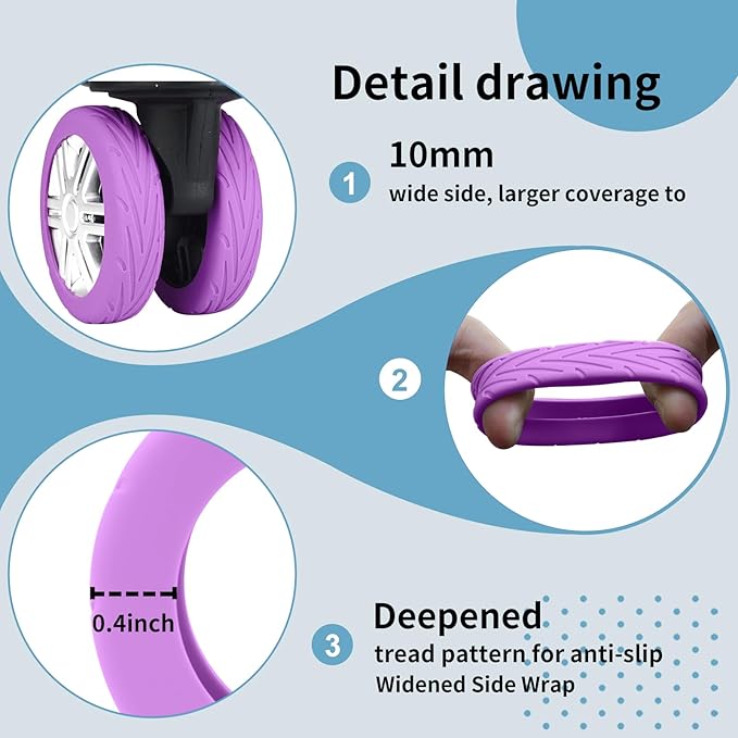 10Pcs Luggage Wheel Covers Luggage Cover Protector for Luggage or Office Chair Caste Upgraded Wear-Resistant Anti-Noise Shock Absorption Suitcase Wheel Covers Accessories for Travel Purple