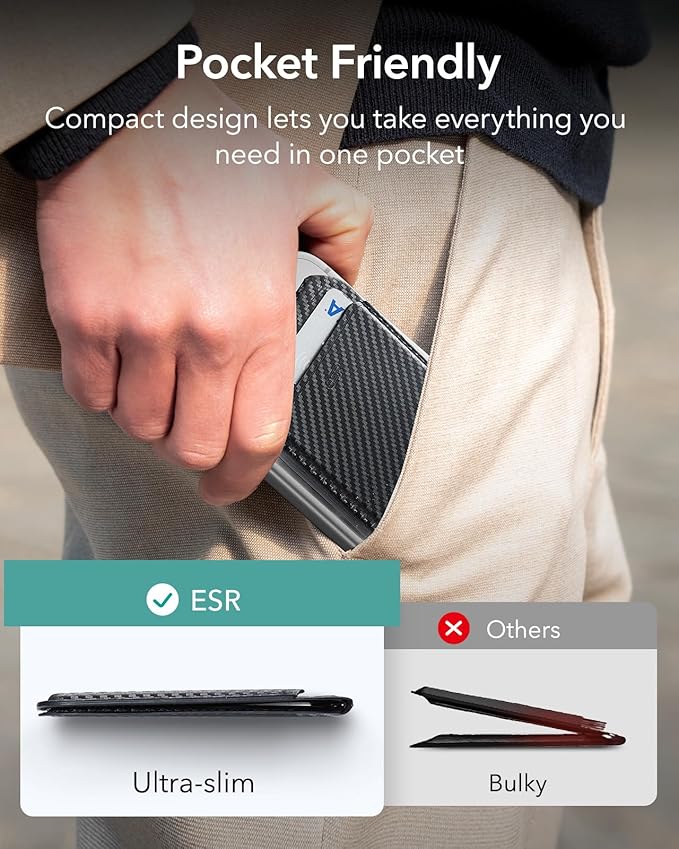 ESR for MagSafe Wallet Stand, RFID Blocking, MagSafe Ring Included, 5 Card Holder for Phone, Magnetic Wallet for iPhone 17e/17/16/15/14/13/12 Series (Not for Mini), Selected Samsung,Black Carbon Fiber