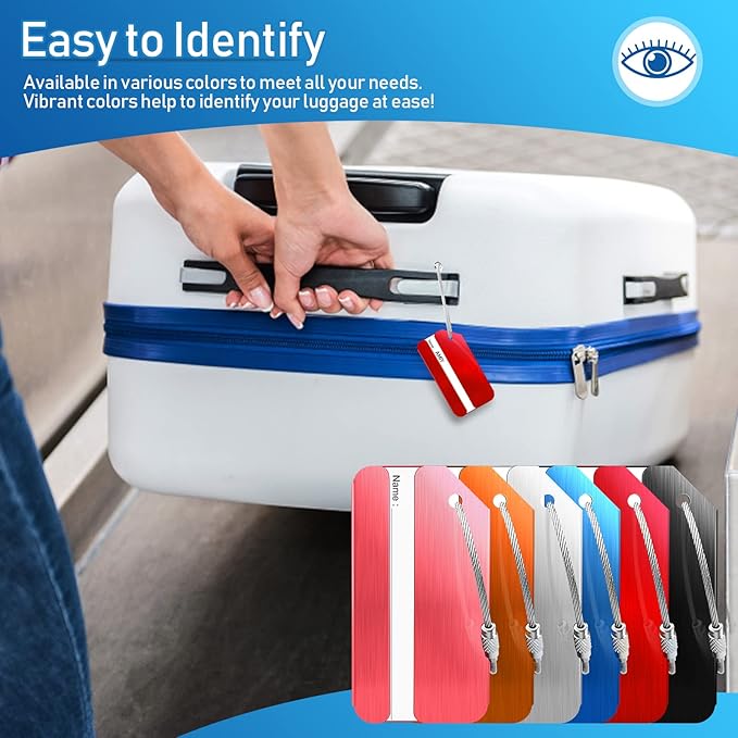 6 Pack Aluminum Luggage Tags for Suitcases with Name ID Card, Durable Luggage Name Tags Identifier, Travel Tags for Luggage Baggage