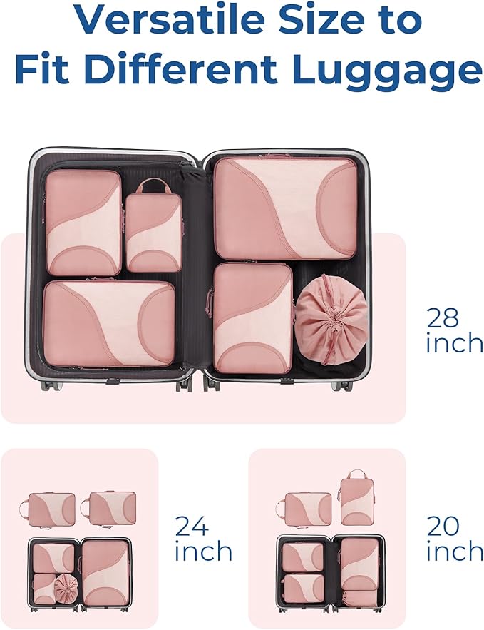 BAGSMART Compression Packing Cubes - 6 Set Travel Packing Cubes for Suitcases, Compression Suitcase Organizers with Shoe Bag