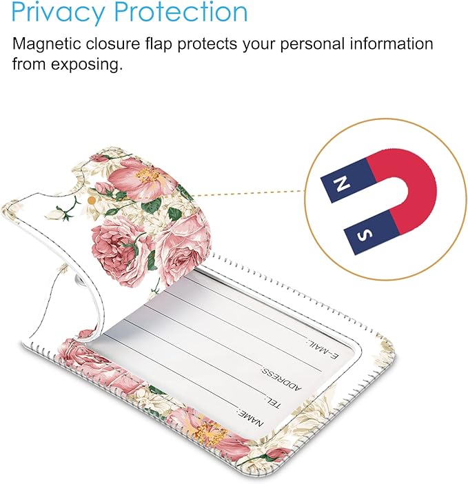 Fintie Luggage Tags, Privacy Cover ID Label with Stainless Steel Loop and Address Card for Travel Bag Suitcase, Flower Festival (2 Piece)