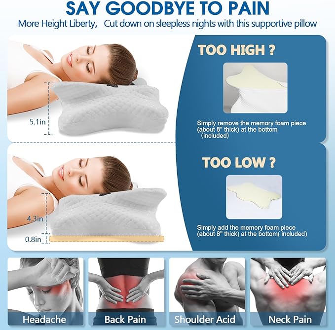 Memory Foam Pillows, Cervical Pillow for Neck and Shoulder Pain Relief, Ergonomic Contour Bed Pillow, Soft for Side Sleep Stomach Sleeping and Back Sleeper-Queen Size&Grey