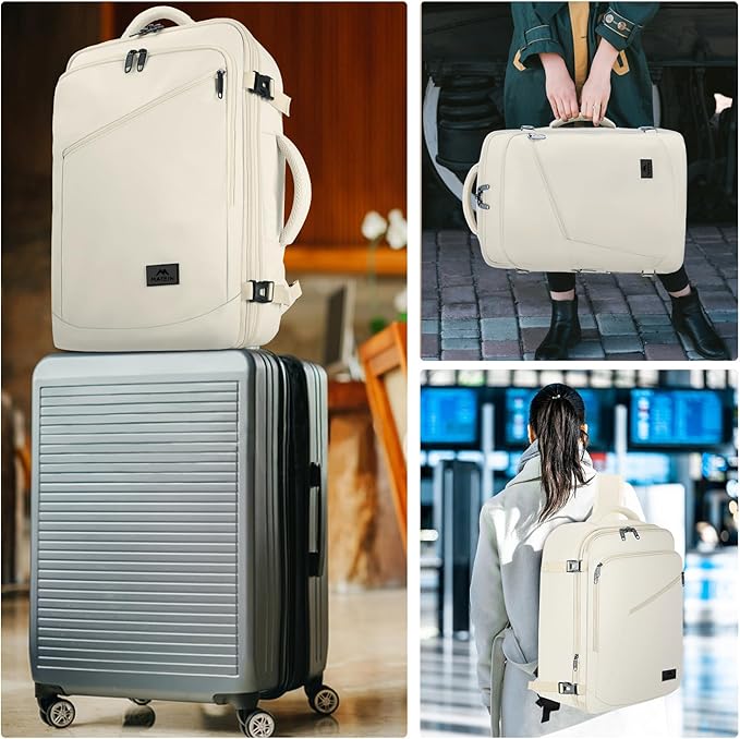 MATEIN Large Backpack for Travel Flight Approved, 45L Carry on Backpack with Padded Shoulder Straps for Adult, Men, Women, Expandable Daypack for Clothes, Travel Essentials, Beige
