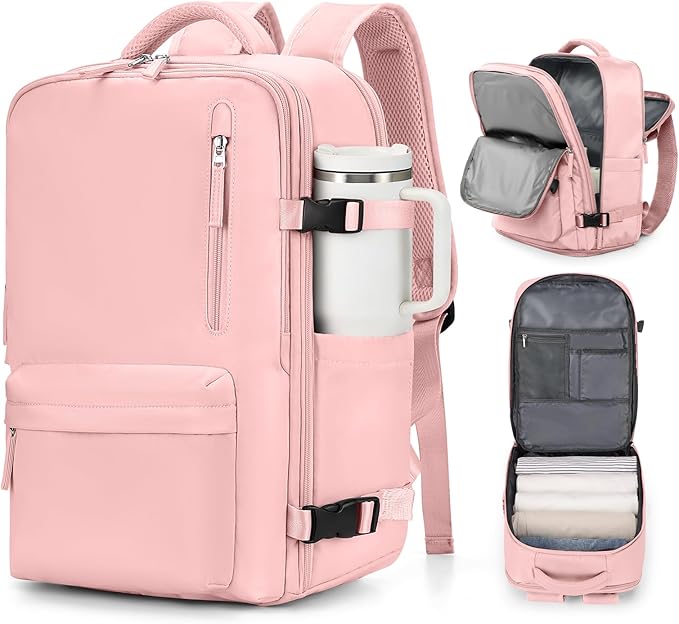VGCUB Large Travel Backpack Bag for Women Men,Carry on Backpack,17 Inch Laptop Business Work Waterproof Backpack with Laptop Compartment,Person Item Flight Approved,Mochila de Viaje,Pink