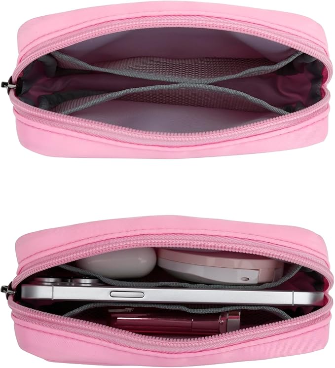 E-Tree Cute Small Makeup Bag, Cosmetic Toiletry Skin Care Make up Little Items Pouch for Purse,Zipper Mini Tech Charger Cable Electronic Organizer Case,Travel Accessories,Pink