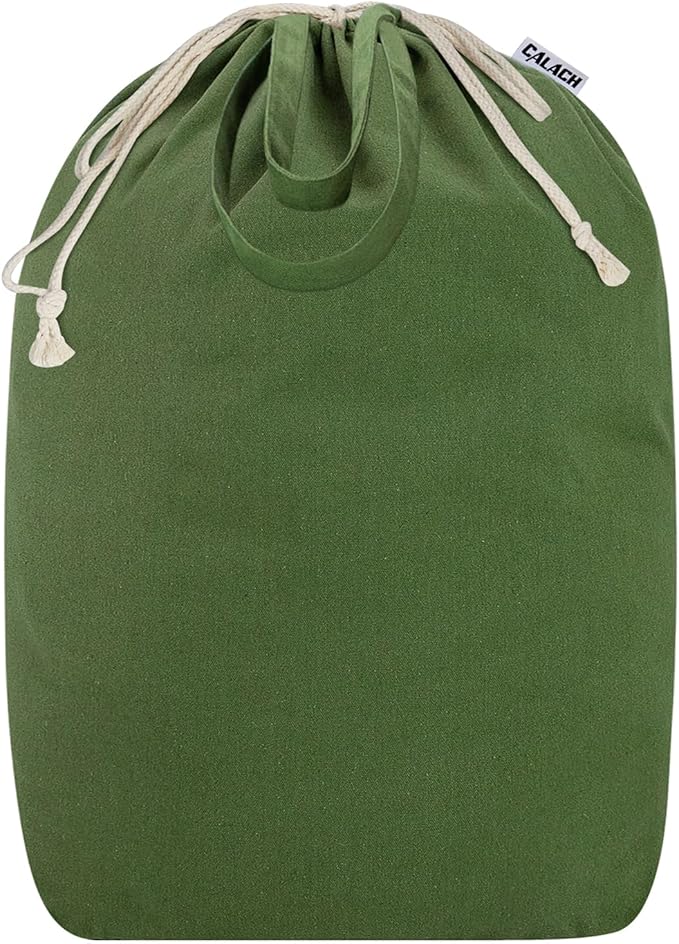 Canvas Laundry Bags with Handles & Square Base 18"Lx18"Wx27.6"H, Extra Large Heavy Duty Laundry Basket Hamper Liner, Washable Drawstring Dirty Clothes Bag Canvas Storage Sack (Army Green XL)