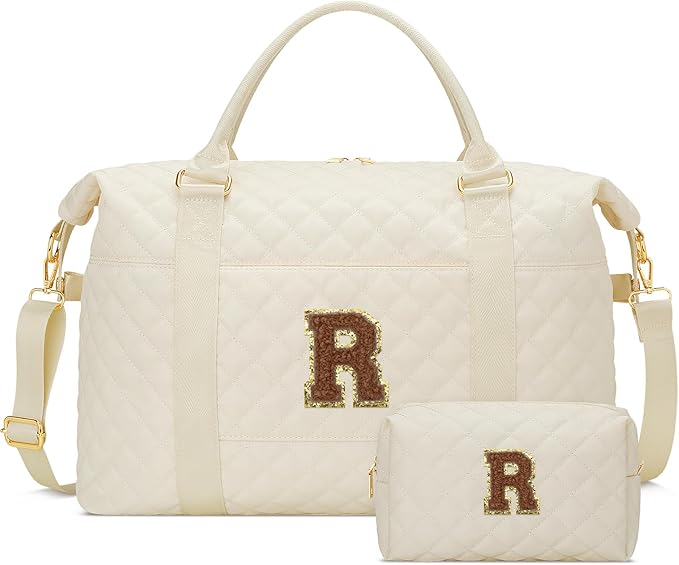 Gifts for Women, Initial Travel Duffle Bag, Personalized Weekender Overnight Bags, Gift for Mom Friend College Girl Graduation Teacher（Beige,R)