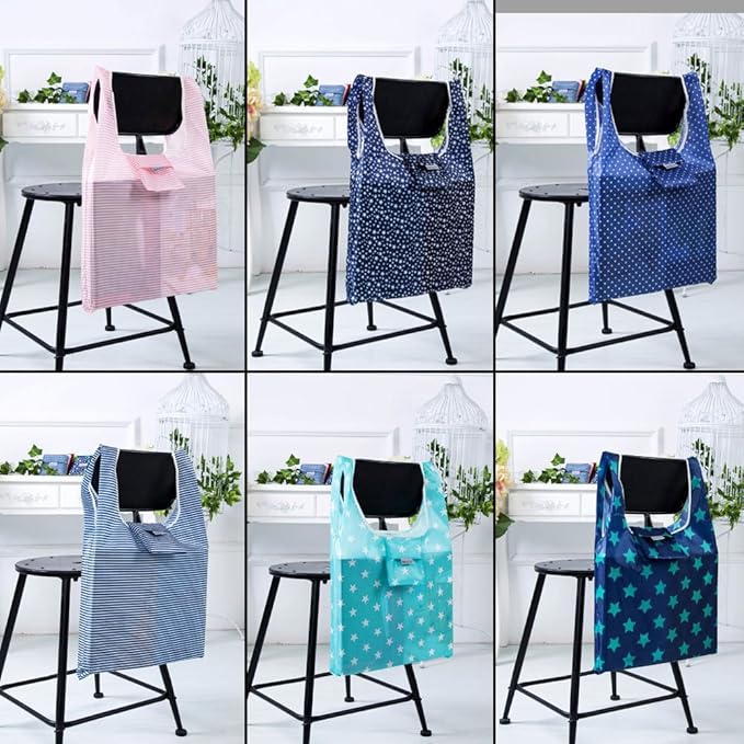 Cloth Tote Bags, Reusable, Foldable, Recycle for Shopping, Fits in Pocket, Eco Friendly for Groceries, Water Resistant, Lightweight, Strong & Durable Large (6Pack)