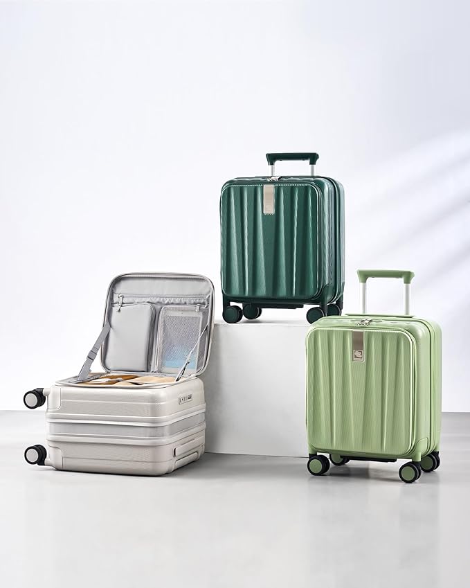 Hanke 16 Inch Expandable Under Seat Luggage with Wheels Top Opening Small Suitcase with Wheels Carry On Luggage Airline Approved Lightweight Hard Shell Suitcases for Weekender Overnight-Blackish Green