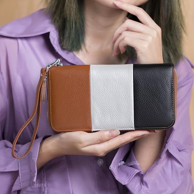 Moflycom Womens Wallet RFID Blocking Genuine Leather Multi Credit Card Large Capacity Zip Around Clutch Travel Purse Wristlet