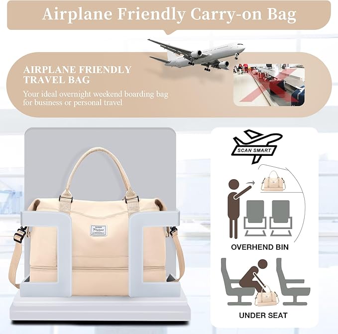 Weekender Bags for Women,Personal Item Travel Bag with Shoes Compartment,Overnight Travel Duffel Bag with Toiletry Bag