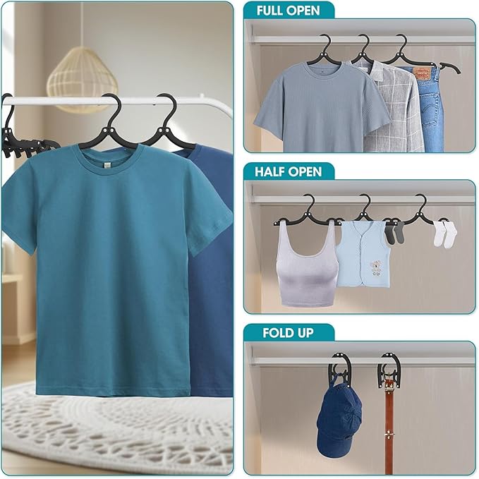 Travel Hangers Portable Foldable Travel Hanger Organizer, Plastic Cruise Essentials Clothes Drying Rack Folding Hangers for Camping Flying RV Europe Vacation Essentials Suitcase (Black, 20 Pack)