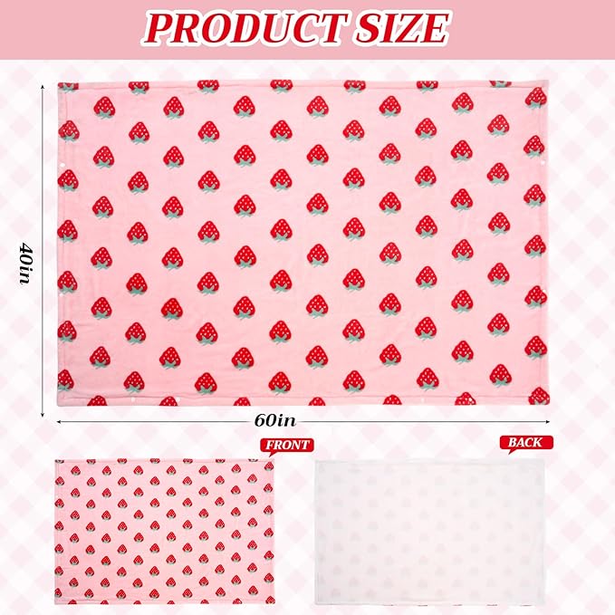 Plush Wearable Blanket Pink Strawberry Fleece Travel Blanket Women Pillow 2 in 1 with Sleeves and Buttons Lap Throw Shawl for Office Sofa Winter Warm Accessories Gifts