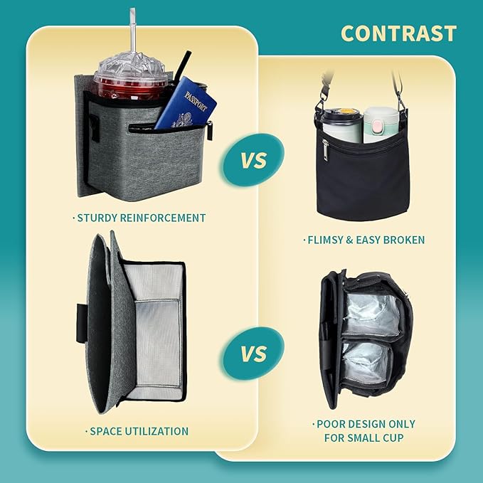 Travel Luggage Cup Holder, Liveagain Drink Caddy, Luggage Cup Holder Attachment, Free Hand Suitcase Drink Carrier for Drinks Beverages, Coffee, Bottles, Snack (Gray)