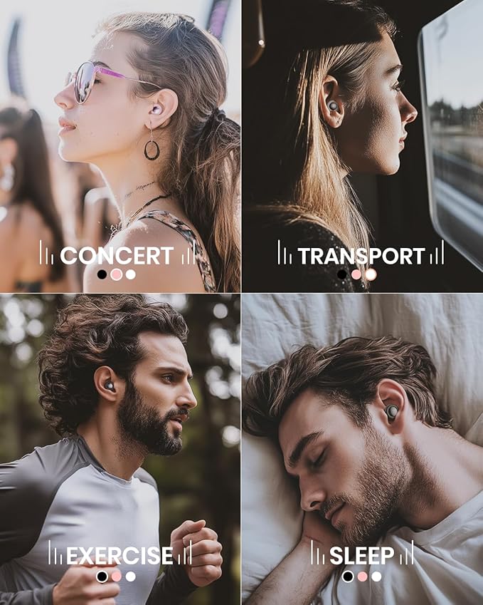 Ear Plugs for Sleeping Noise Cancelling, Reusable Silicone Ear Plugs for Noise Reduction with 8 Ear Tips, Earplugs for Sleep, Concerts, Travel, Snoring (White, One Size)