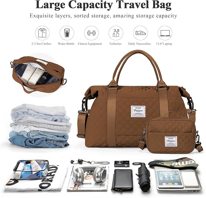 HYC00 Travel Duffel Bag,Carry-on Overnight Weekender Bags for Women,Sports Tote Gym Bag with Wet Pocket