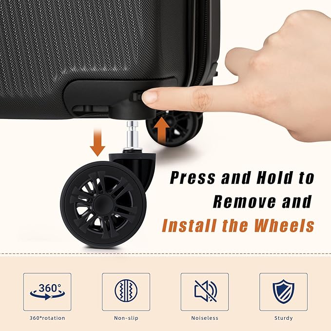 Expandable Carry on Luggage Sets,Suitcases with Detachable Wheels Hardshell 22x14x9 Airline Approved,Lightweight Luggage Set with TSA Lock,Carry on Suitcase