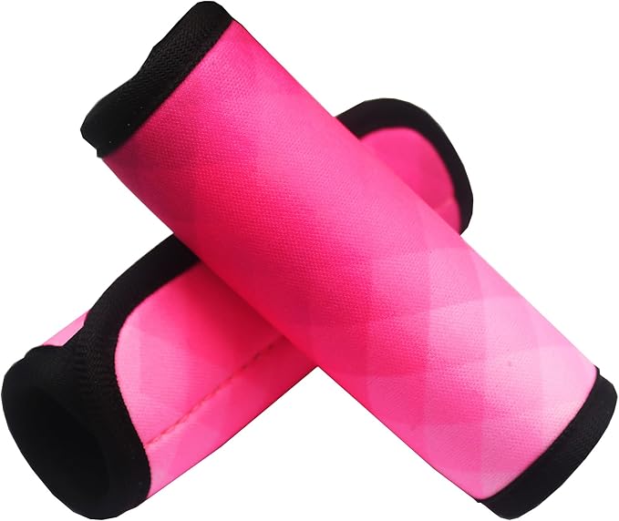 Luggage Handle Wrap 2 Pack Luggage Handle Wraps for Suitcase Bright Neoprene Luggage Handle Covers/Extender/Identifiers-Travel Accessories Must Haves (PinkCheck-2 Pack)