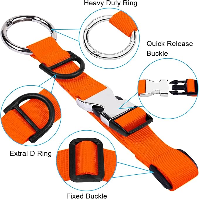 Wisdompro Jacket Gripper Strap, Add a Bag Luggage Straps Baggage Suitcase Belts Travel Accessories with Hook and D-Ring - Make Your Hands Free, Easy to Carry Your Extra Bags - Orange
