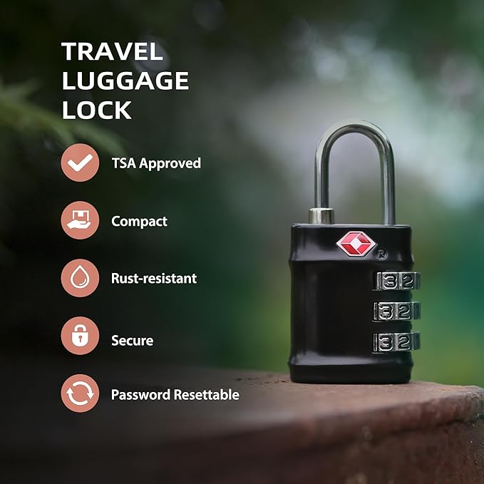 Luggage Locks TSA Approved, Combination Lock for Locker, Travel Essentials Small Padlock Combination, Padlock with Code for Gym Locker, Suitcase, Cabinet, Gun Case, Backpack, Bag, Zipper
