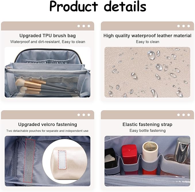 BOYATU Travel Makeup Bag Organizer Cosmetic Bag: 3 Pcs Set Make up Bags for Women with Handle - Waterproof Vegan Leather Toiletry Bags Travel Essentials Pouch with Compartments (C-03-Sliver)