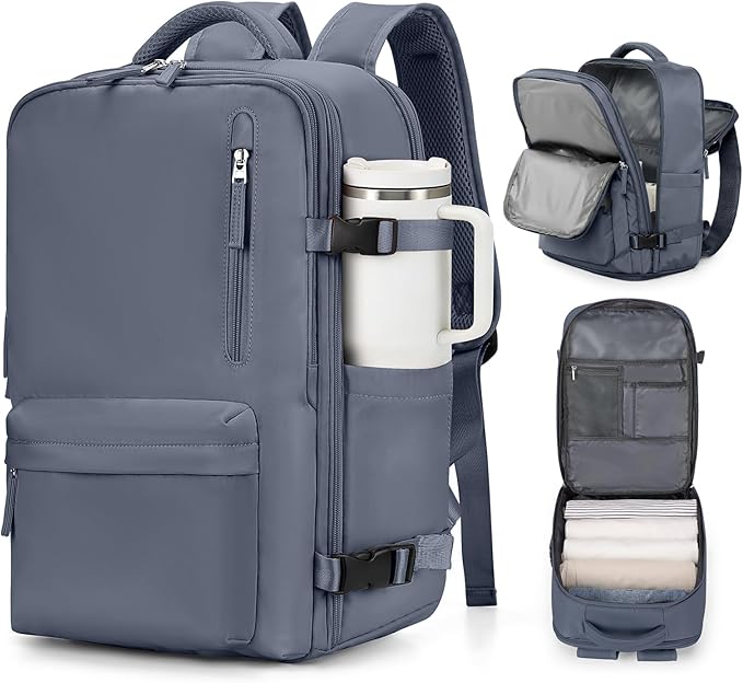 VGCUB Carry on Travel Backpack for Women Men Large Laptop Gym Work Frontier Airlines Personal Item Bag Business Airport Lightweight Backpack Flight Approved Mochilas de Viaje Grey Blue