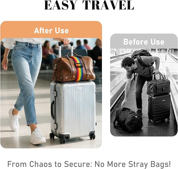 Multi Use Strong Adjustable Luggage Connector Straps for Suitcases,4 Pack Flexible Luggage Accessories Elastic Fastening Bag Strap (Orange-4pcs)