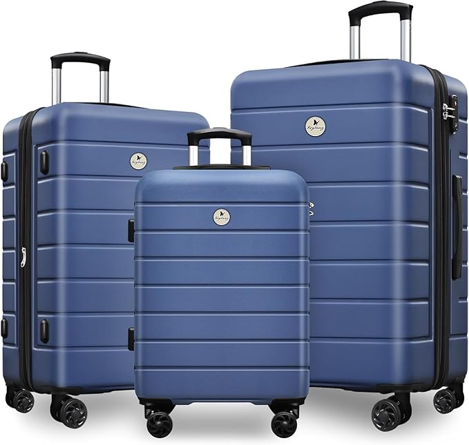 Classic 3-Piece Luggage Set with TSA Lock, Lightweight Suitcase with Spinner Wheels, Hardshell Expandable Carry-On Luggage, 20/24/28 inch, Navy Blue