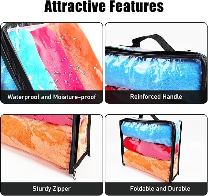10 Pieces Large Clear Travel Packing Cube ，Clear Vinyl Zippered Storage Bags See Through Moving Bag Plastic Storage Bags PVC Multipurpose Pouch with Handle for Sweater Shirts Dress Storage