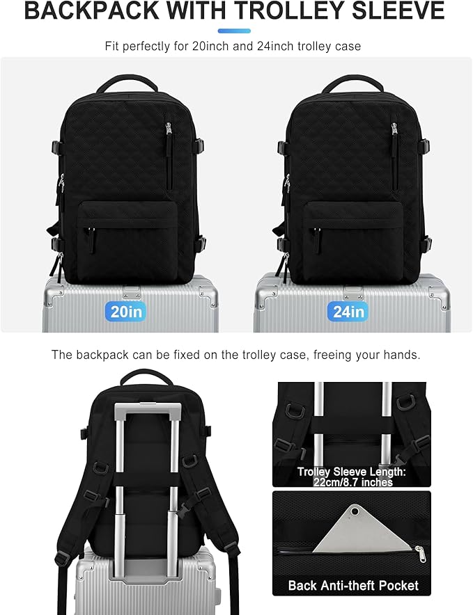 VGCUB Large Travel Backpack for Women Men, Carry on Backpack Airline Approved Gym Backpack Waterproof Business Laptop Daypack, Black
