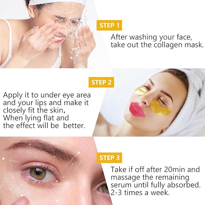 15 Pairs Gold Eye Mask and 15 Pcs Collagen Crystal Lip Mask, Under Eye Patches and Lip Pads,Collagen Crystal Mask Set for Moisturizing, Reducing Fine Lines & Dark Circles for Valentines Day Gifts