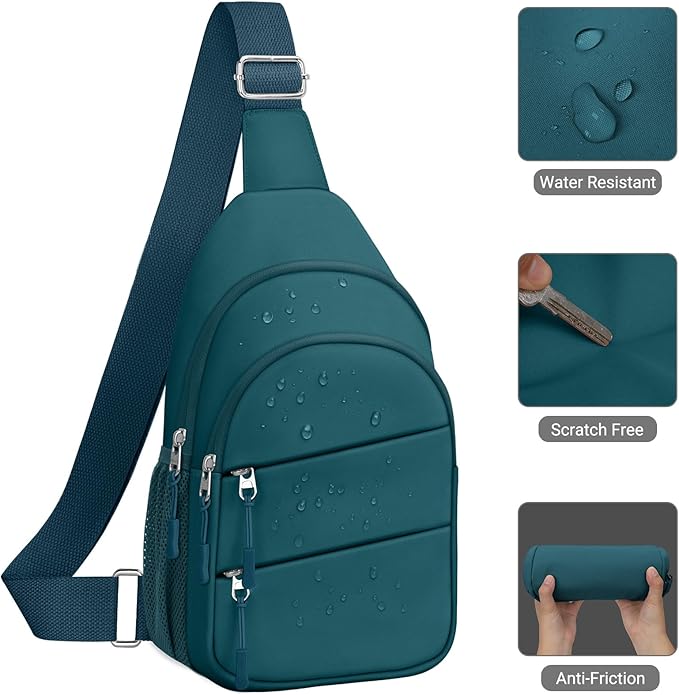 Tuwubi Crossbody Bags for Women, Sling Bag for Men, Small Hiking Backpack Anti Theft Lightweight for Outdoors Travel （L, Teal Blue）