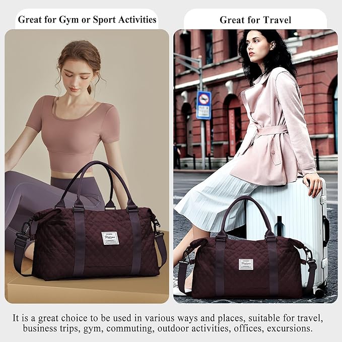 SYCNB Travel Duffel Bag for Women, Gym/Weekender/Carry-On Bags with Toiletry Bag & Adjustable Strap,Personal Item Bags