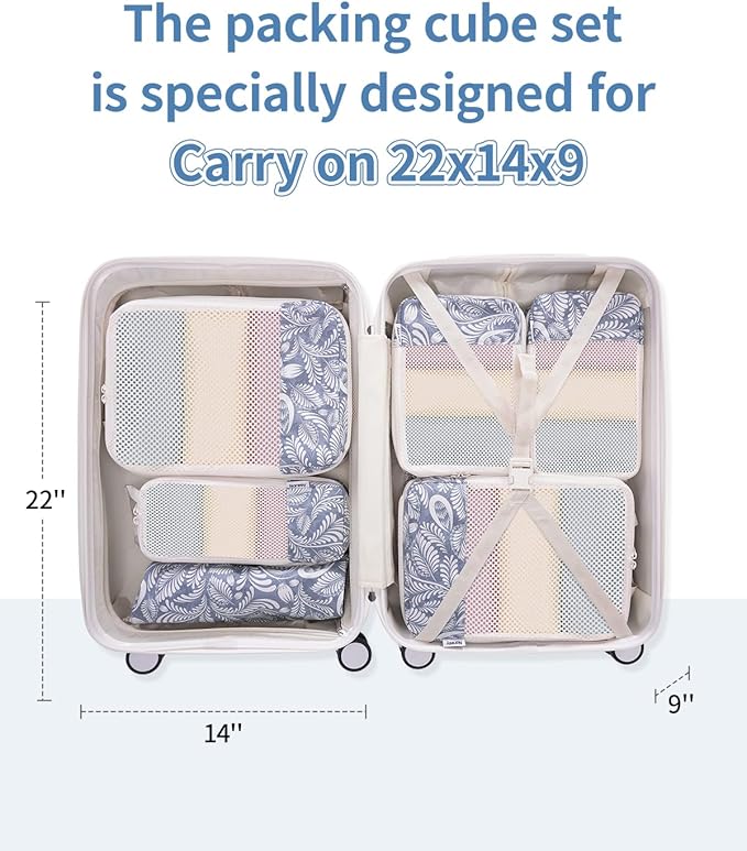 Narwey 6 Set/5 Set Compression Packing Cubes for Travel Kids Women Carry on, Packing Organizers Bag for Backpack Luggage Suitcase Duffle Bags