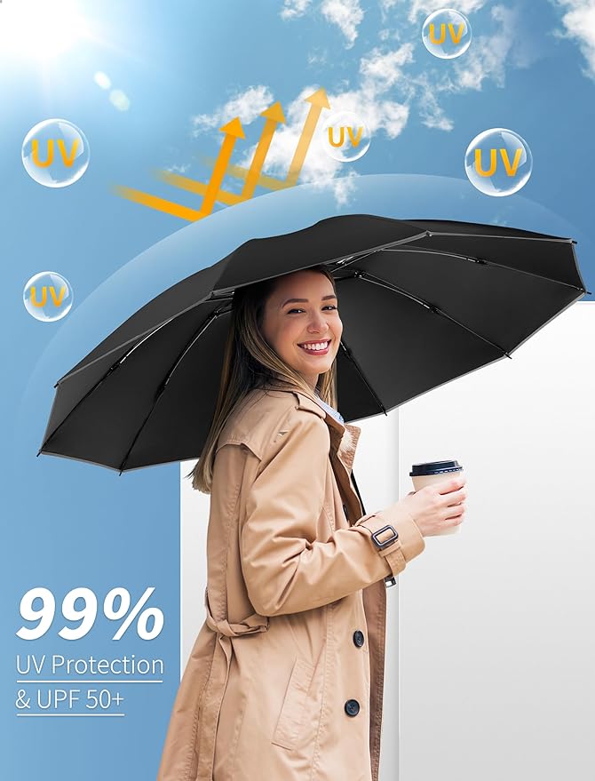 Seniny Inverted Travel Umbrella Compact - Windproof Umbrellas for Rain with Reflective Strip, Large UV Umbrella for Sun Protection, Automatic Portable Umbrellas Fold in Reverse for Car, Backpack