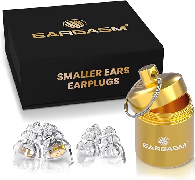 Eargasm Smaller Ears Gold Earplugs for Concerts, Festivals, Musicians, Night-Life, Motorcycle Hearing Protection - Reusable Ear Plugs for Small Ear Canals, High Fidelity Noise Reduction up to 21 dB