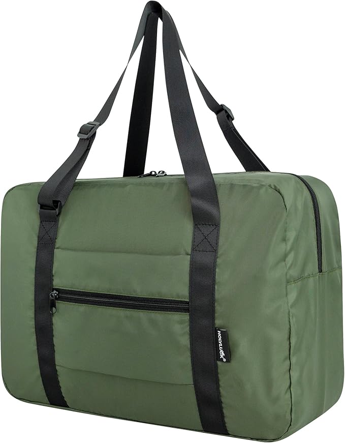 Small Duffle Bag for Men Women, Mini Gym Bag Foldable Travel Tote Carry On Luggage with Trolley Sleeve, Army Green
