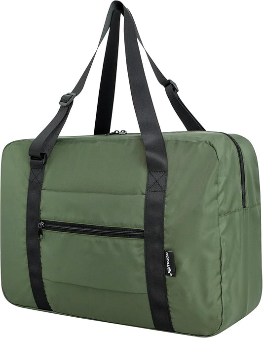 Small Duffle Bag for Men Women, Mini Gym Bag Foldable Travel Tote Carry On Luggage with Trolley Sleeve, Army Green