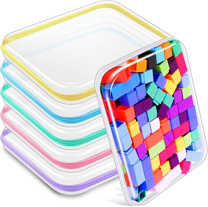 Sanwuta 6 Pcs Clear Hard Zipper Case Plastic Zipper Pouches Transparent Makeup Bag Pencil Case Pouches Toiletry Diaper Bag for Travel Toy Storage Organizer Bins(Assorted Color,13.78 x 11.81 x 2 Inch)