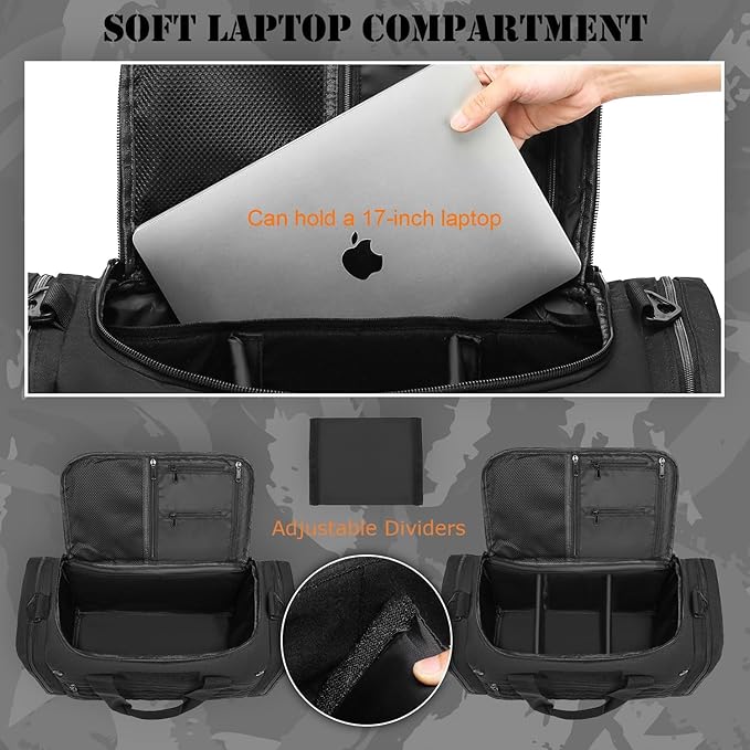 65L Large Duffle Bag for Men & Women, Tactical Gym Bag for Travel Weekender, Large Sports Bag for Hockey Football Baseball Soccer Basketball & Team Training, Black