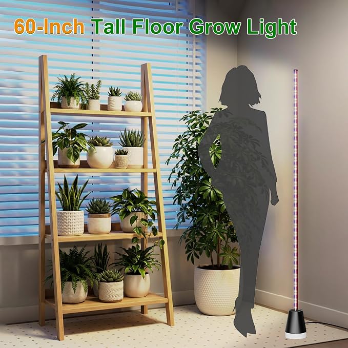 Grow Lights for Indoor Plants with Timer, Full Spectrum Grow Lights with 192 LEDs, Vertical Plant Light, Standing Plant Lamp, 60", 5 Level Dimmable