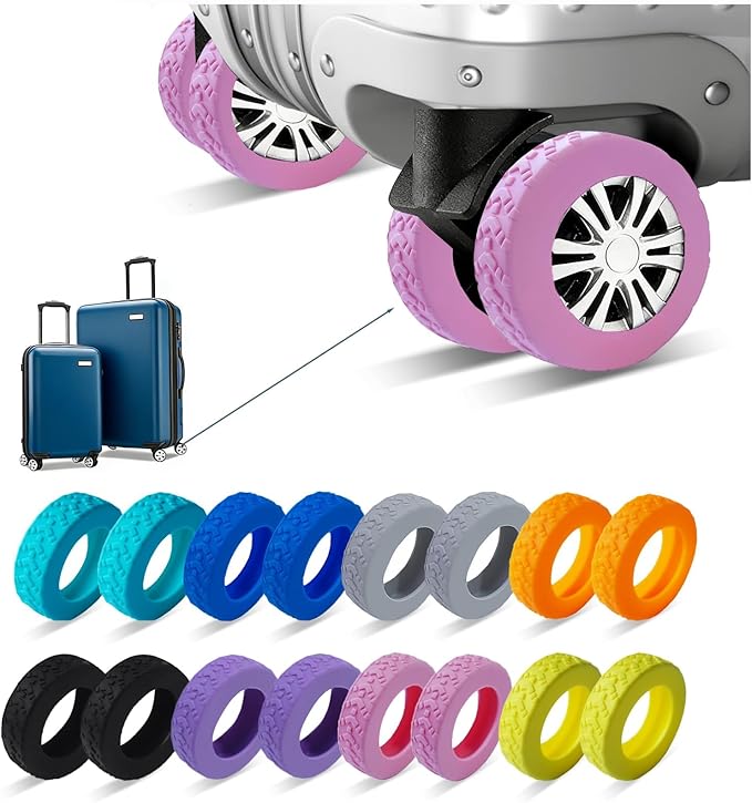 16-Pack Luggage Wheel Covers, Luggage Wheel Protector Covers for 2-2.4 inches Wheels Suitcases，Anti-Scratch & Noise Reduction Design, Silicone MaterialDurable Travel Case Accessories(16,Pink).