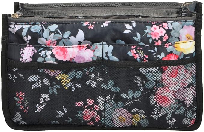 Vercord Purse Organizer Insert for Handbags Bag Organizers Inside Tote Pocketbook Women Nurse Nylon 13 Pockets Peony Flowers Small