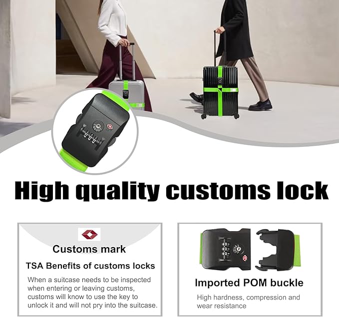 Luggage Straps TAS,Travel Strap with Name tag,Easy to Identify,Luggage Straps TSA Approved with Lock,Combination Luggage Lock with Adjustable Length,Compatible with 20-34 inch Luggage(Green 1 Pack)