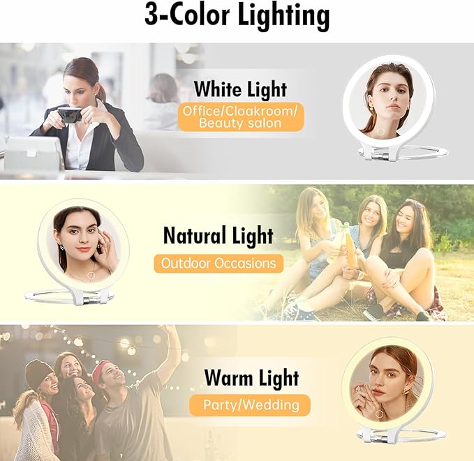 FASCINATE Magnifying Mirror 30X 1X Double Sided Magnification Makeup Vanity Mirror 2000mAh Rechargeable Lighted Mirror with 3 Color Setting Adjustable Rotation LED Vanity Desk Mirror