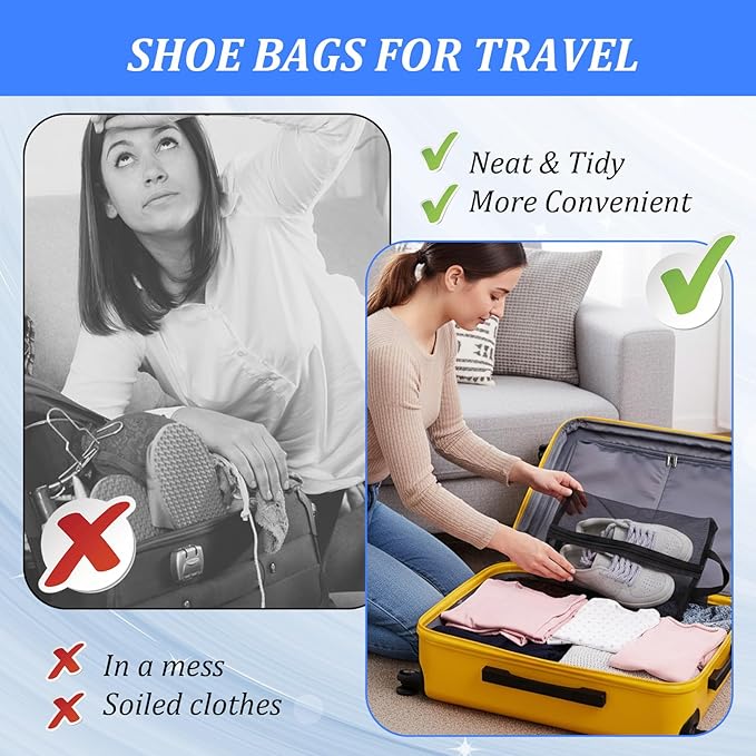 2 Pack Shoe Travel Bag Travel Shoe Bags for Storage Reusable Shoe Bags for Travel with Zipper Travel Essentials Women for and Men Shoe Bag for Gym Sport