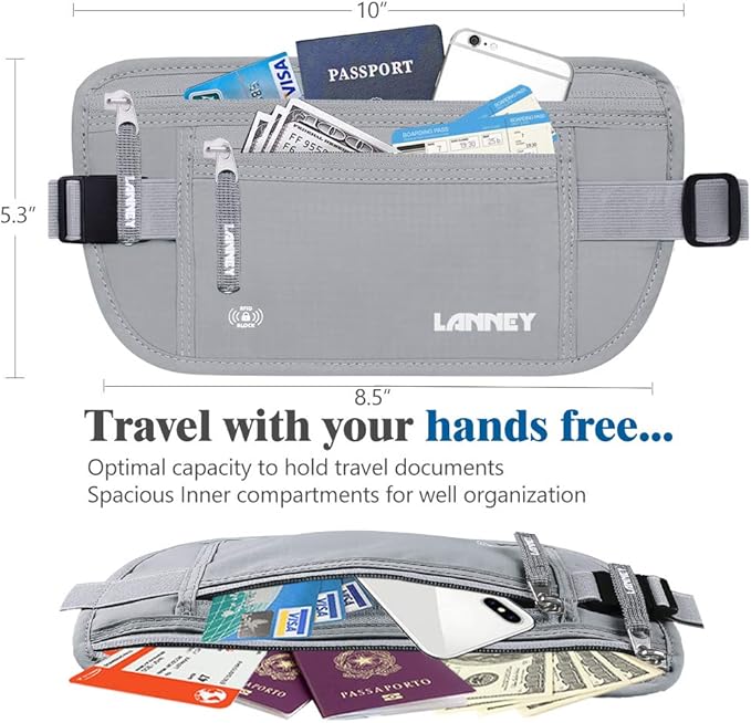 Money Belt for Travel Women and Men Slim Hidden Travel Wallet with RFID Blocking