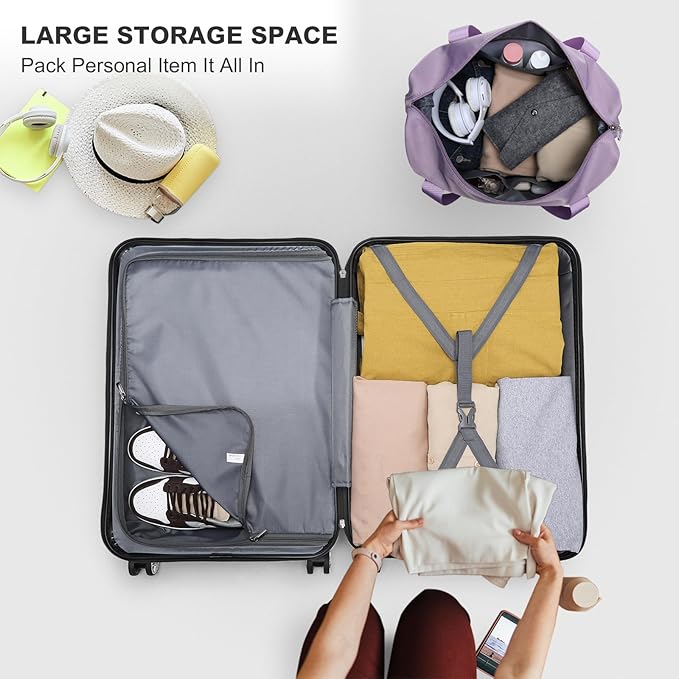 Kono Suitcase Set 3 Piece Luggage Set Expandable(only 28") Lightweight PC+ABS Carry On Hardside Luggage with TSA Lock Spinner Wheels (Purple, 6 piece set)