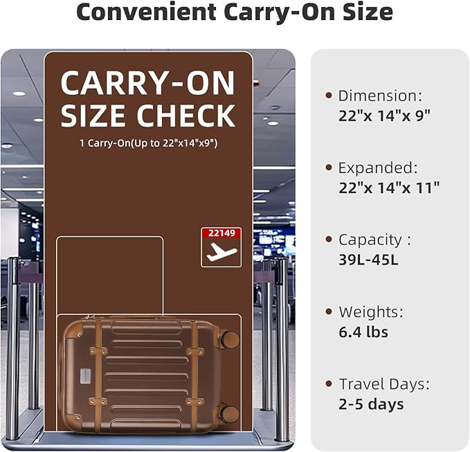 LARVENDER Carry On Luggage 22x14x9 Airline Approved with Spinner Wheels, Expandable 20 Inch Luggage with TSA Lock, Hard Shell Carry On Suitcases for Women Men, Maple