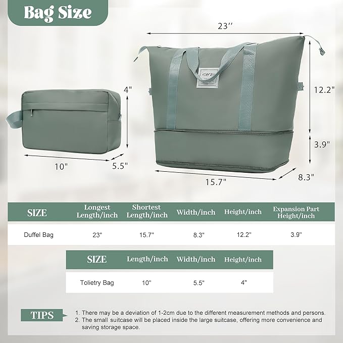 Merax Luggage Set 6 Piece,Lightweight Hardshell Suitcase with Double Spinner Wheels Handle Password Lock,14 IN Cosmetic Case 20/24/28 IN Luggages with Duffel Bag and Toiletry Bag,Army Green